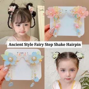 Estilo Antiguo Chino Hanfu Pinzas para el Cabello Dulce Flor Borla Horquillas Para Niños Princesa Traje Cinta Accesorios