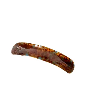 Elegant vintage acetate hair clip barrette with brown and blue marble pattern finish