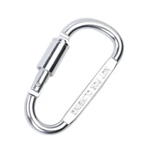 Silver aluminum alloy d-shaped carabiner lock clip keychain outdoor hiking hook snap hook