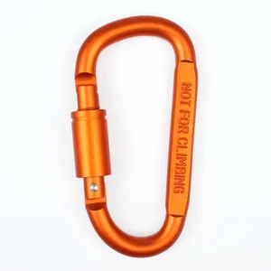 Orange aluminum D-shape carabiner locking keychain clip for outdoor gear and daily use.