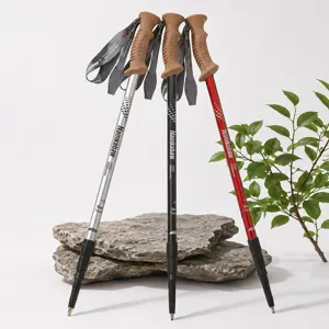 Bastoncini da trekking regolabili in alluminio a 3 sezioni con impugnatura in sughero.