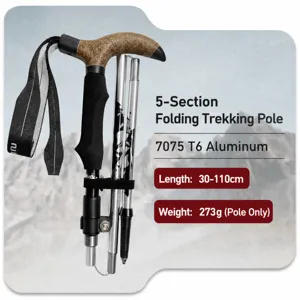 5-Sektionen Klappbare Trekkingstock 7075 T6 Aluminiumlegierung Wanderstock Outdoor