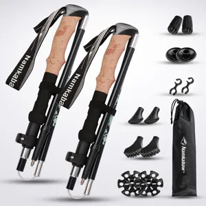 Set de bâtons de marche pliables à 5 sections en aluminium avec sac et accessoires variés.