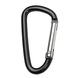 Size 5 D-shaped aluminum outdoor carabiner snap hook, lightweight clip for travel and camping.