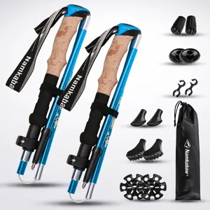 Bâtons de randonnée pliables lot de 2 en aluminium télescopiques avec accessoires.