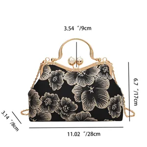 Detailed product dimensions for the vintage floral embroidery handbag with pearl clasp