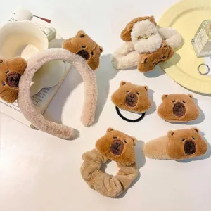 Capybara Plush Hair Accessories For Women Girls Cartoon Water Pig Hair Clips Hair Ties Scrunchies Plush Headband Cute Animal Styling Tools Gift