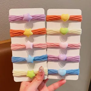 Set di elastici per capelli colorati con simpatiche perline a stella e cuore per bambine