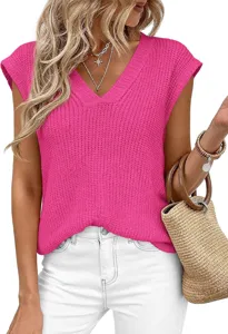 Mujer casual cuello V sin mangas suéter de punto chaleco top verano moda básico