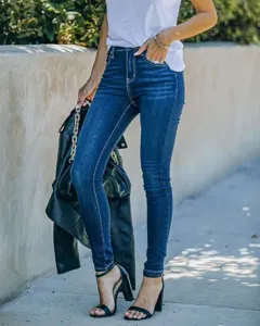 Women's classic washed slim fit skinny denim jeans long pants lifestyle detail view