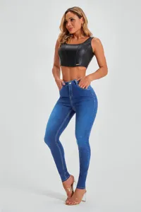 Women's high waist stretch skinny jeans fashion casual denim pants for daily wear and street style.