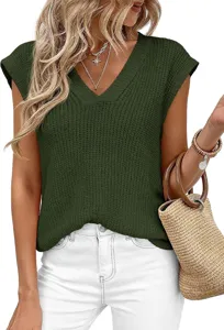 Elegante chaleco de punto sin mangas con cuello en V para mujer top de verano elegante