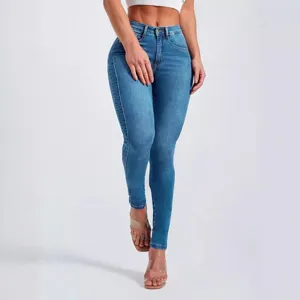 High waist stretch skinny denim jeans for women, casual slim fit long pants outfit.