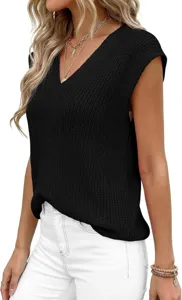 Chaleco jersey de punto sin mangas con cuello en V clásico para mujer estilo casual.