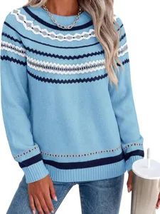 Womens crewneck colorblock long sleeve knit sweater fall winter fashion casual top new.