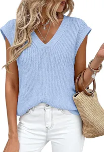 Elegante chaleco de jersey de punto sin mangas con cuello en V casual para mujer top de verano