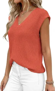 Mujer Verano Cuello V Sin Mangas Punto Camiseta Casual Sólido Suéter Chaleco Top