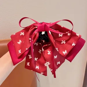 Pince à cheveux nœud rouge pour filles avec motif papillon blanc imprimé