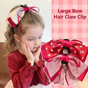 Doux Enfants Filles Nœud Papillon en Tissu Pince à Cheveux Mignon Rouge Blanc Plaid Cœur Princesse Barrette Grande Shark Pince Accessoire
