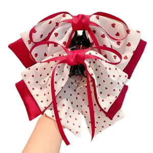 Élégantes pinces à cheveux nœud rouge et blanc pour filles avec motifs cœurs et pois