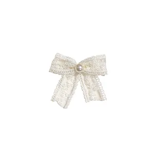 Barrette à cheveux vintage française avec nœud en dentelle blanche et perle élégante