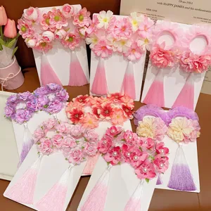 Handmade floral hair rings with silk tassels for girls ancient style hair accessories