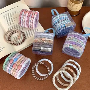 High elasticity woven hair bands in various Morandi colors with transparent gift boxes.