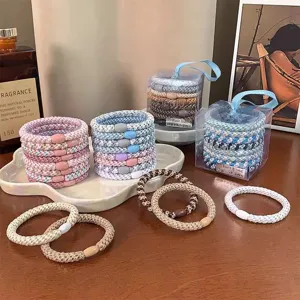 Premium high elasticity woven hair ties for women, multi-color ponytail elastic bands set