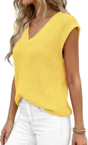 Top de punto sin mangas con cuello en V para mujer, ideal para la moda de primavera y verano.