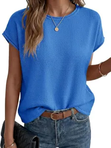 Women's Casual Solid Color Crewneck Short Sleeve Knit Sweater Top Regular Fit Comfortable Commuter Pullover Knitwear