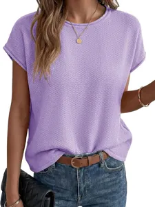 Women's solid color casual crewneck short sleeve knit top summer sweater basic tee
