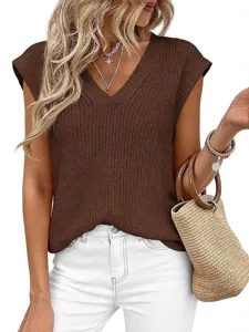 Chaleco De Punto Sin Mangas Con Cuello En V Para Mujer Elegante Casual Verano Top