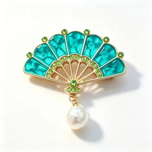 Elegant Chinese Style Fan Brooch Vintage Alloy Enamel Fan Shape Pin With Artificial Pearl Rhinestone Cheongsam Accessory Women Jewelry