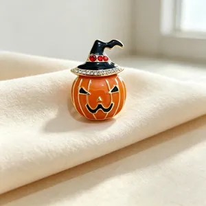 Broche de Calabaza de Halloween con Sombrero de Bruja Creativo Lindo de Aleación de Zinc Esmalte Diamante de Imitación Pin para Disfraz Abrigo Joyería