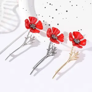 Vintage 3D Rote Emaille Blume Brosche Pin Damen Legierung Mohnblume Schal Schnalle Clip Mode Schmuck Geschenk Gold Silber Schwarz
