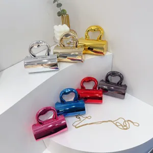 Group of metallic candy color mini acrylic evening bags with gold chain straps