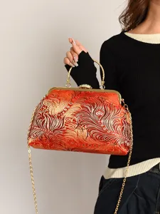 Vintage Brokat Stickerei Muschel Handtasche Abend Clutch Mit Metallringgriff Strass Kussverschluss Kette Schulter Umhängetasche