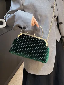 Vintage Samt Muschel Tasche Für Damen Gold Gestreifte Kleine Quadratische Tasche Mit Metallgriff Und Umhängetaschenkette