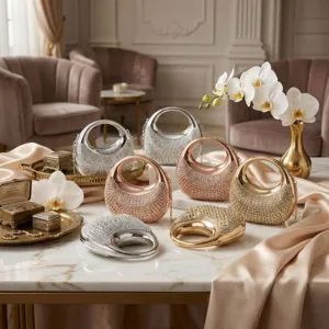 Bolsos de noche de lujo con diamantes de imitación en oro, plata y oro rosa