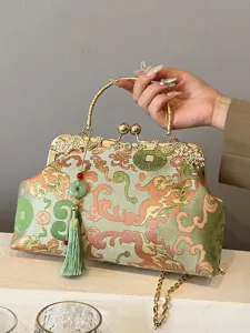 2024 New Embroidered PU Handbag With Tassel Retro Chinese Style Lucky Cloud Pattern Chain Crossbody Bag For Women