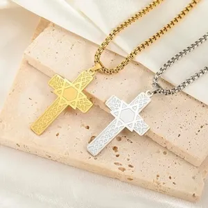 Men's Stainless Steel Cross Pendant Necklace Hip Hop Retro Geometric Cross Necklace Fashion Jewelry Accessories Gift