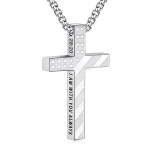 Collier croix en acier inoxydable pour homme avec pendentif gravé style tendance