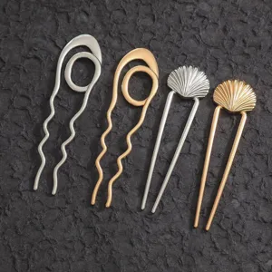 Minimalist Zinc Alloy U-Shaped Hair Stick For Women Wave Hammered Scallop Shell Hair Fork Retro Bun Hair Pin Accessory