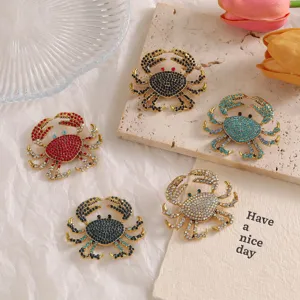 Fashion Alloy Rhinestone Crab Brooch For Women Creative Animal Shape Exaggerated Jewelry Corsage Accessory Pin Gift