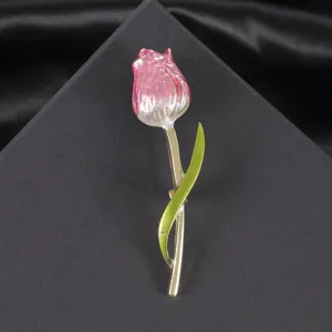 Spilla a Goccia d'Olio di Tulipano Rosa per Donna in Lega con Strass Design Floreale Accessorio per Abbigliamento Elegante Spilla da Bavero