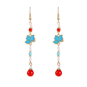 Boucles d'oreilles papillon élégantes avec perles pour style Hanfu ou Qipao