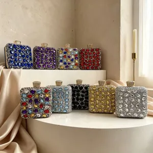 Luxury Rhinestone Evening Clutch Bag For Women Full Diamond Sparkling Formal Party Handbag Square Hard Shell Banquet Purse