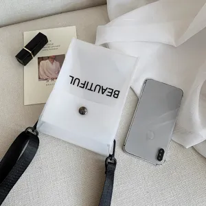 Transparente PVC-Umhängetasche mit BEAUTIFUL-Schriftzug, mit Handy und Lippenstift
