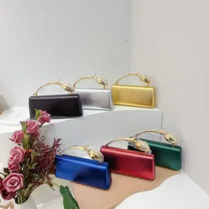 Women Elegant PU Braided Texture Evening Clutch Bag With Metallic Handle Formal Banquet Wedding Party Crossbody Handbag