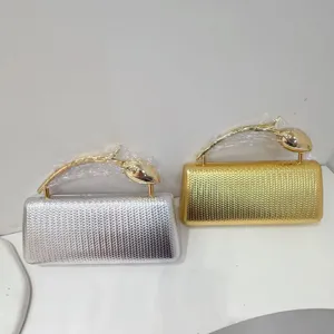 Elegant PU evening clutch bags with gold and silver metallic finish and rose handles